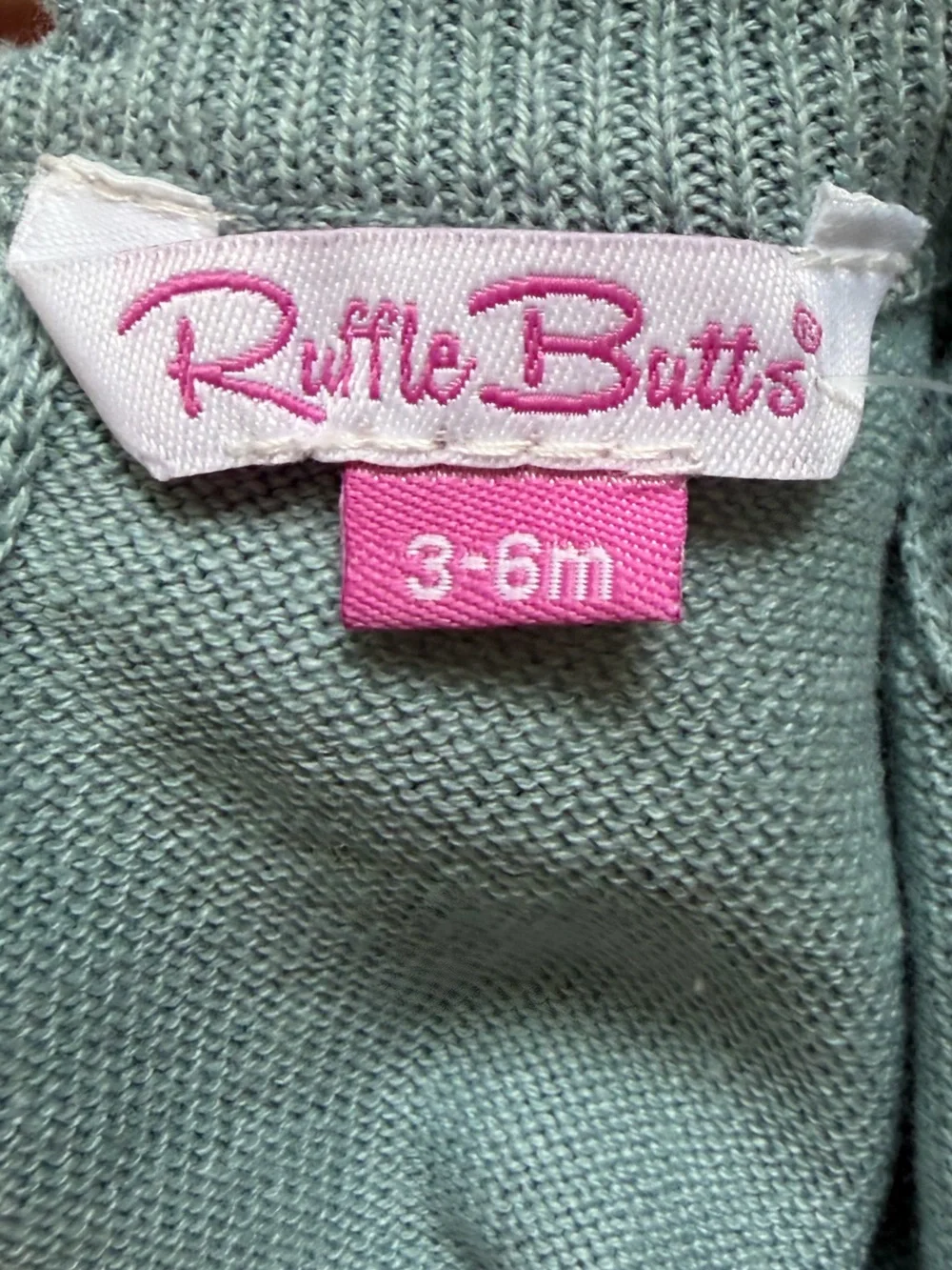 NWT RuffleButts Colorful Antique Blue Button Back Ruffle Knit Swearer Girls 3-6M